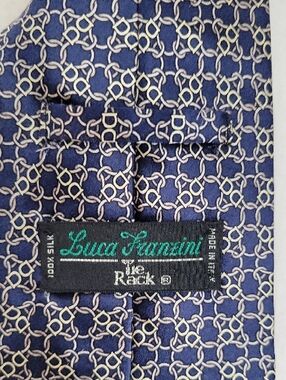 Luca Franzini Navy & Gold Chain Geometric Pattern Silk Tie Made In Italy
